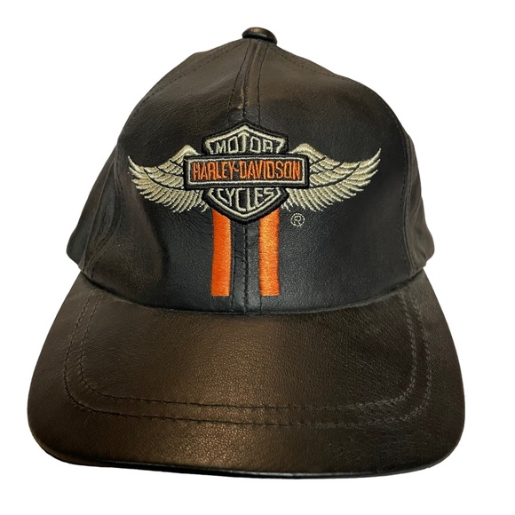 Vintage Genuine Leather Harley Davidson Strap-back  Motorcycle Riding Hat Cap - Picture 5 of 16